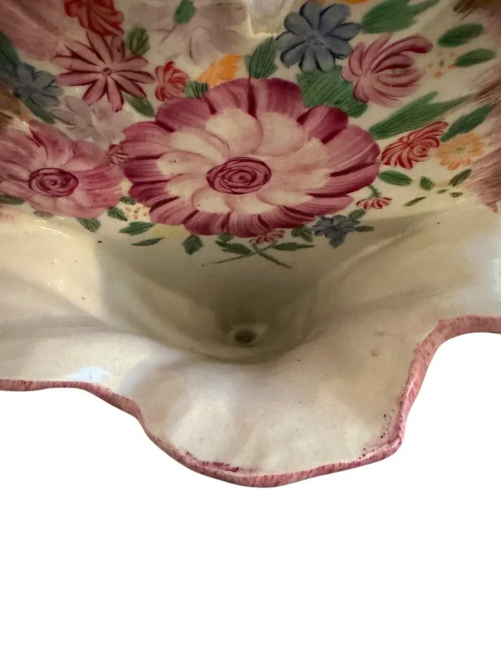 Antique French Cornucopia Shaped Hand-painted Floral Wall Vase Decorative